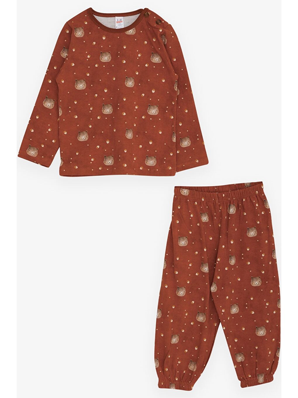 Erkek Bebek Pijama Takımı Ayıcık Desenli Kahverengi (9 Ay)