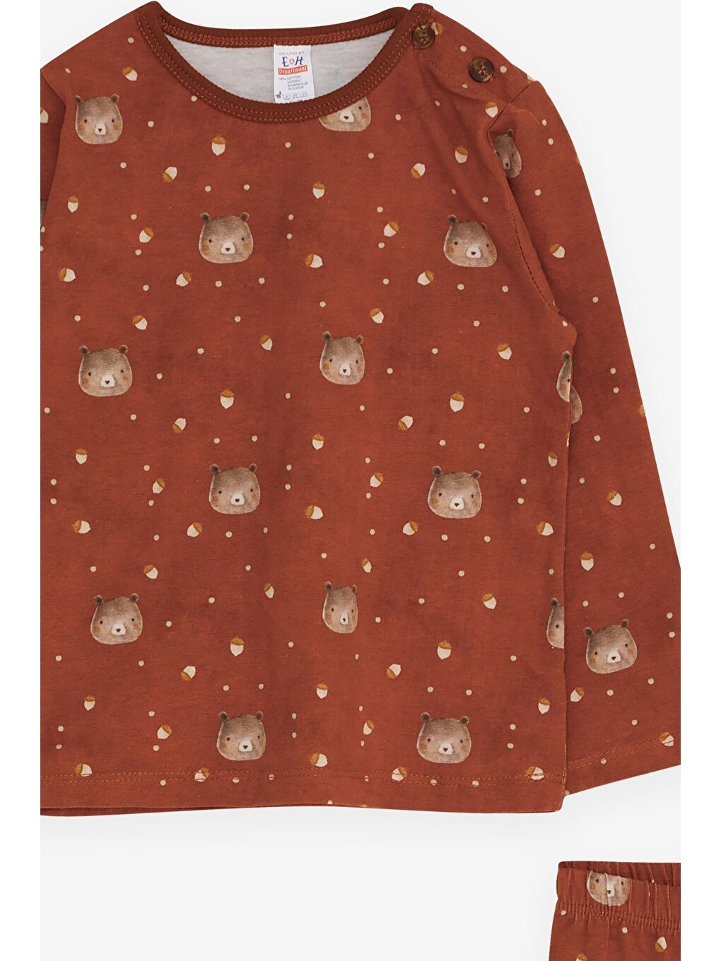 Erkek Bebek Pijama Takımı Ayıcık Desenli Kahverengi (9 Ay)-1