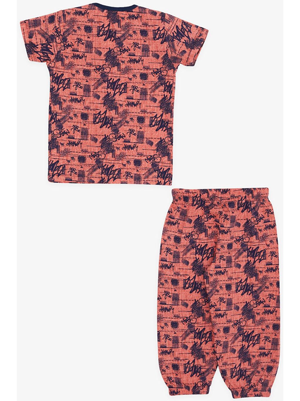 Erkek Bebek Kısa Kollu Pijama Takımı Karışık Desenli Turuncu (9 Ay)-2