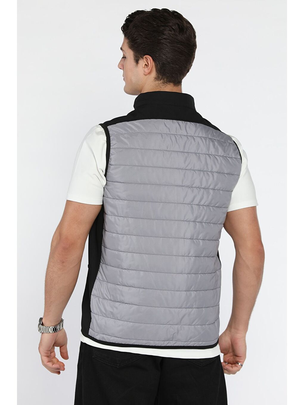 Gri Erkek Kapitoneli Cepli İnce Yelek-2