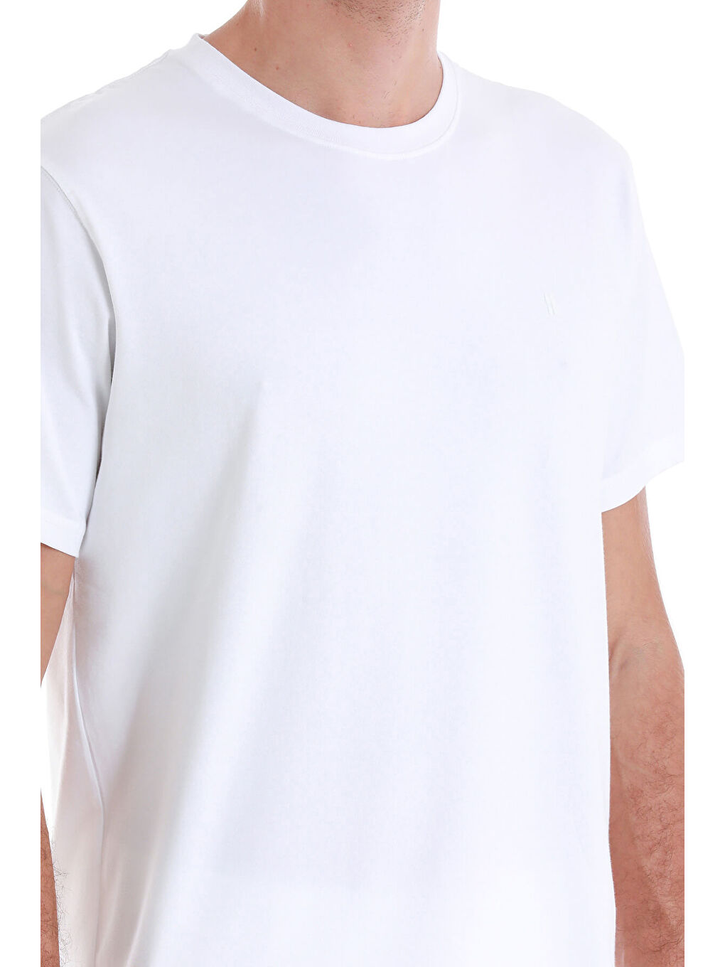 Beyaz Regular Fit Düz Pamuklu Bisiklet Yaka Triko Tişört-4