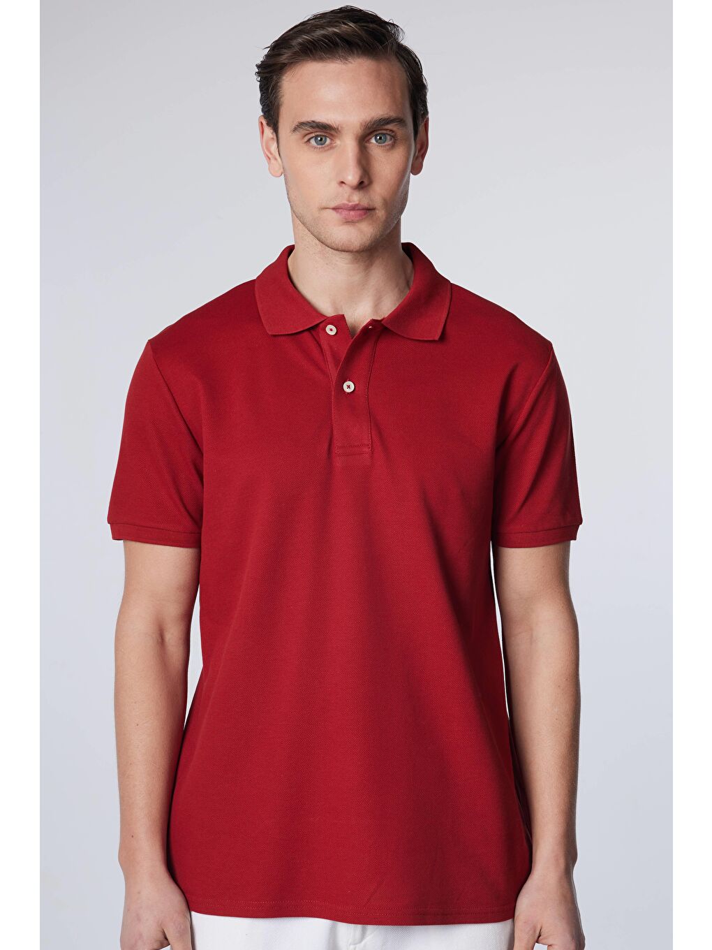 TUDORS Bordo Erkek Slim Fit Dar Kesim %100 Pamuk Düz Pike Bordo Polo Yaka Tişört - 2