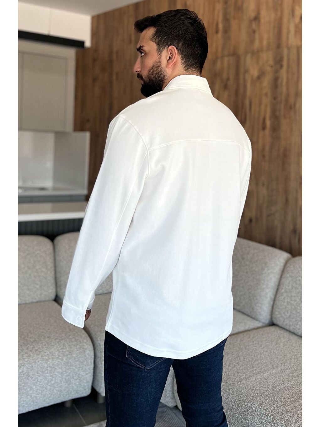 Ekru Çıtçıtlı Cepli Erkek Pike Gömlek-4