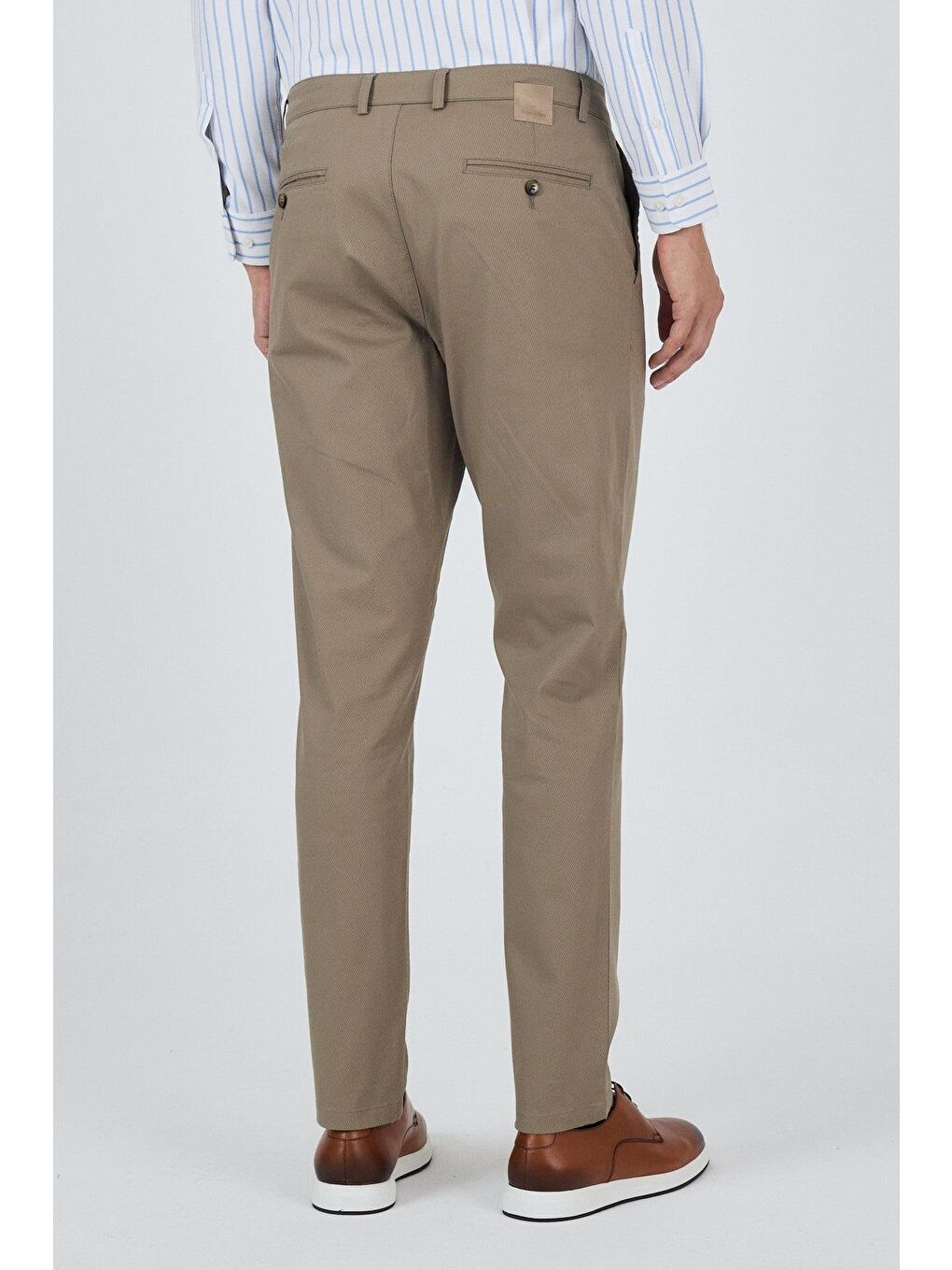 Kahverengi Koyu Vizon Gabardin Yan Cep Düz Paça Comfort Fit Pamuklu Casual Chino Pantolon 1003250121-4