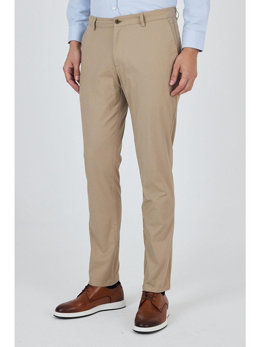 Bej Armürlü Yan Cep Düz Paça Slim Fit Pamuklu Casual Chino Pantolon 1003250120-2