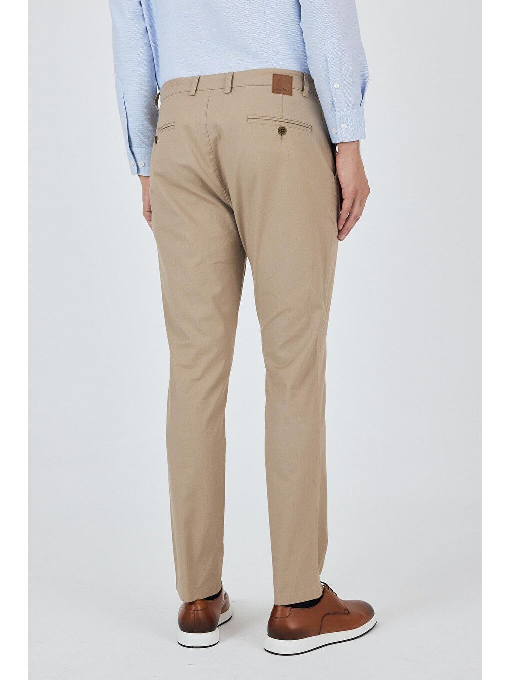 Bej Armürlü Yan Cep Düz Paça Slim Fit Pamuklu Casual Chino Pantolon 1003250120-4