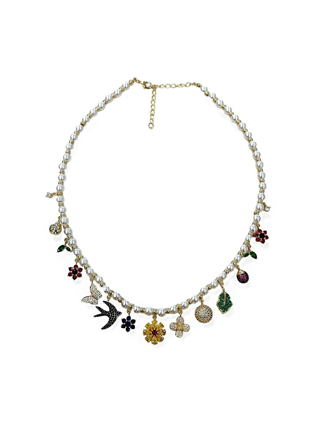 Beyaz Lüks İncili Charm Kadın Kolye