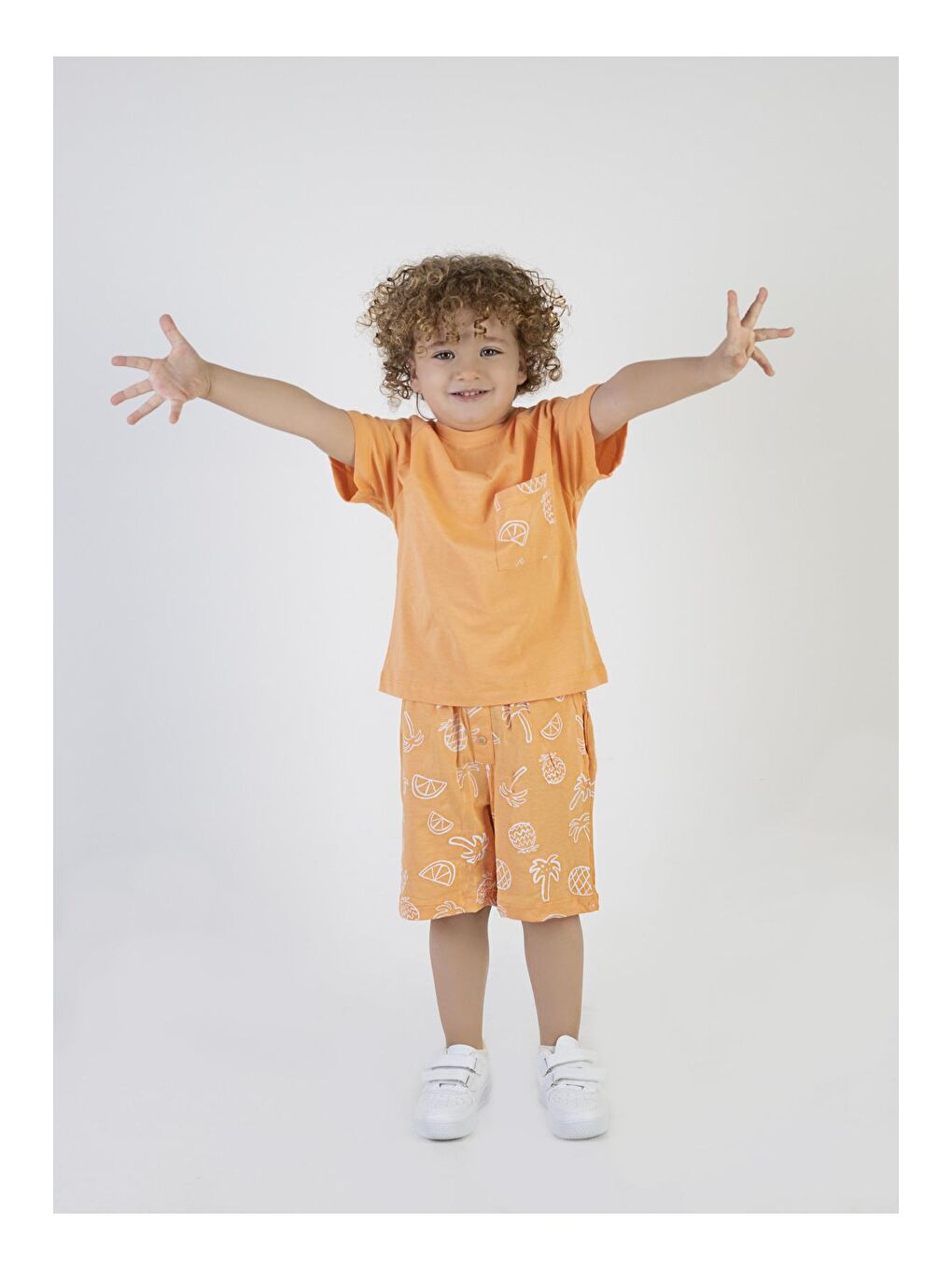 Erkek Çocuk Palmiye Baskılı Turuncu Renk Kısa Kollu Şortlu Alt Üst Takım-3