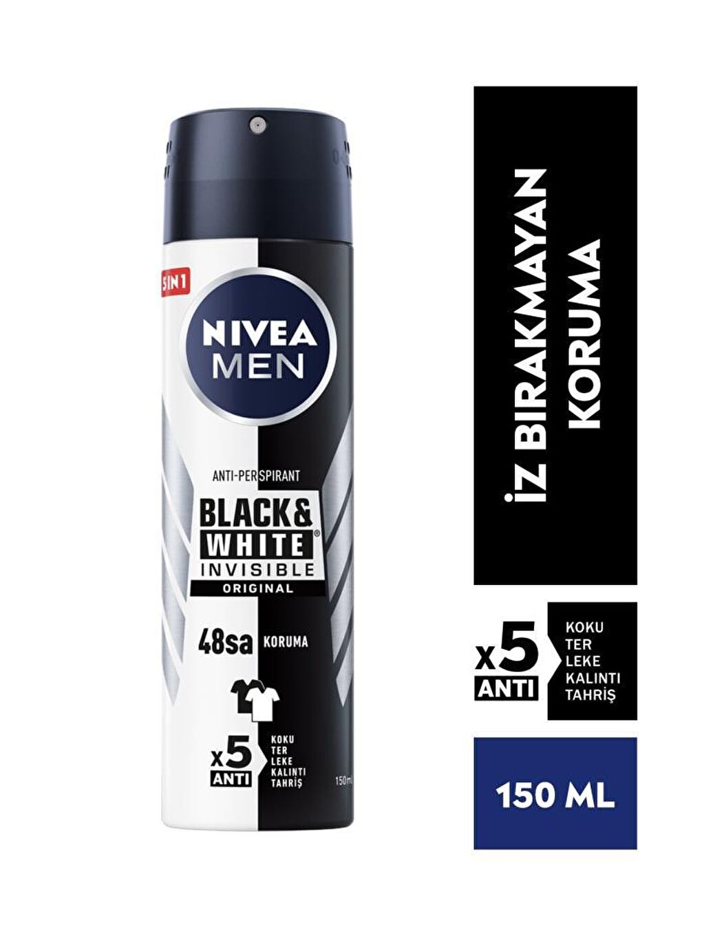 NIVEA Şeffaf Men Black&White Invisible Original Erkek Sprey Deodorant 150 ml x2 Adet, 48 Saat Anti-Perspirant - 1