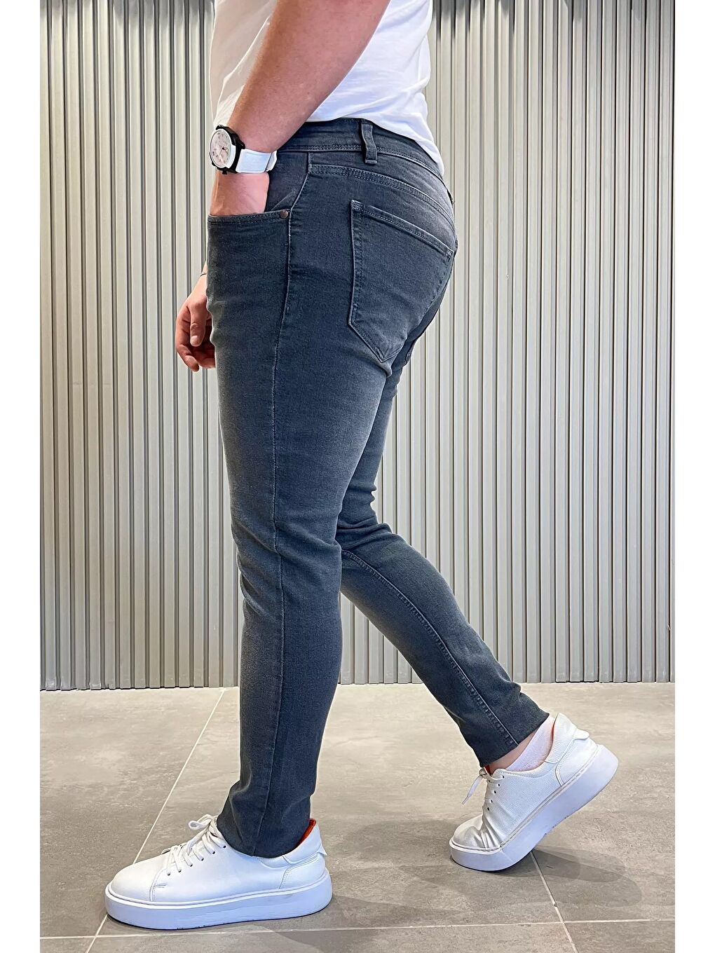 Gri Erkek Elastanlı Jean Pantolon-1