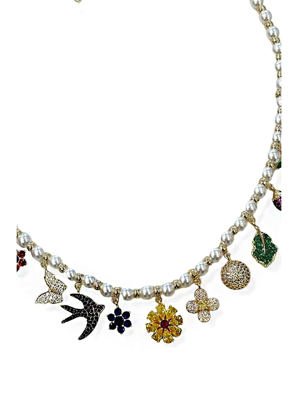 Beyaz Lüks İncili Charm Kadın Kolye-2