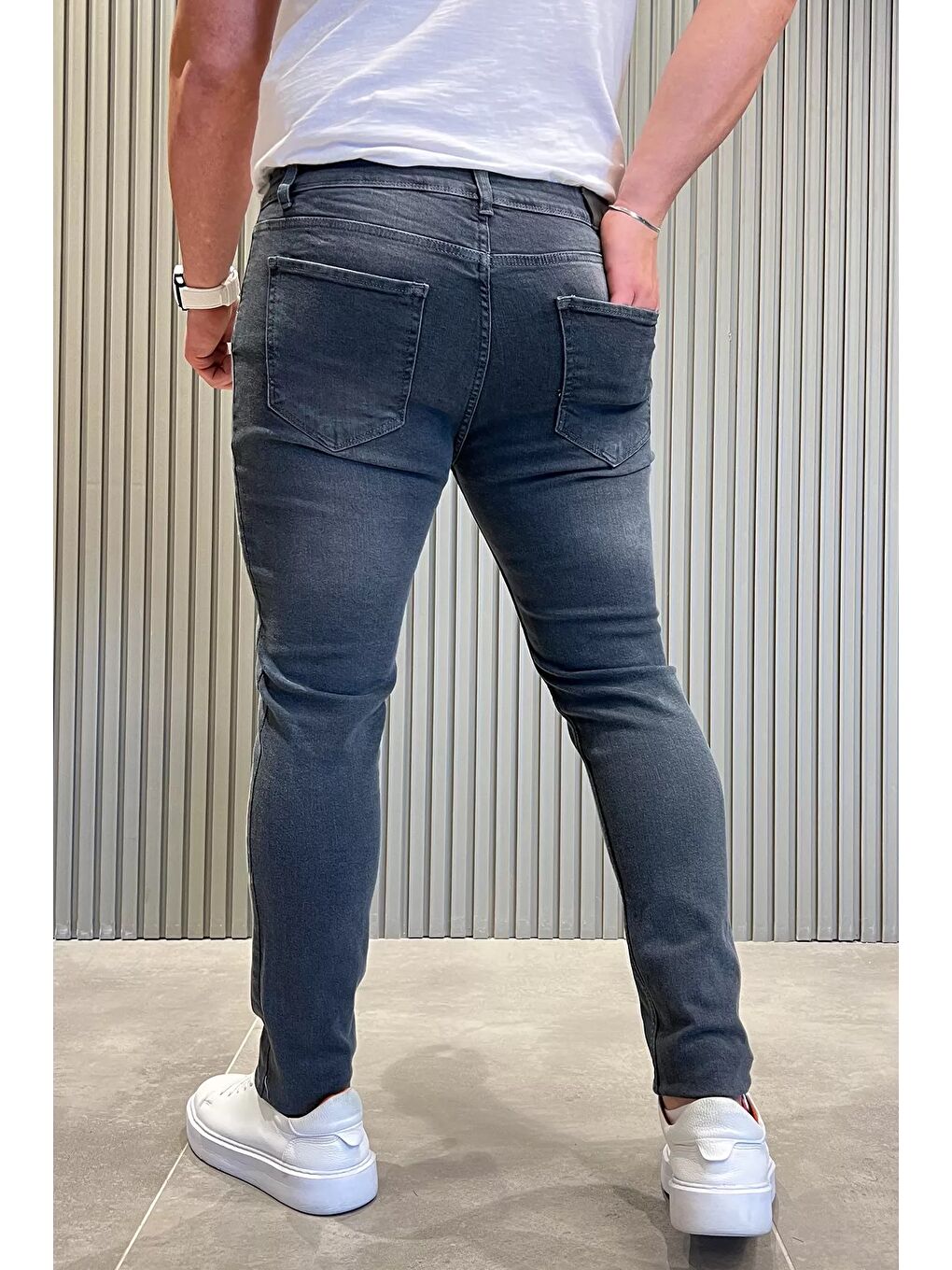 Gri Erkek Elastanlı Jean Pantolon-2