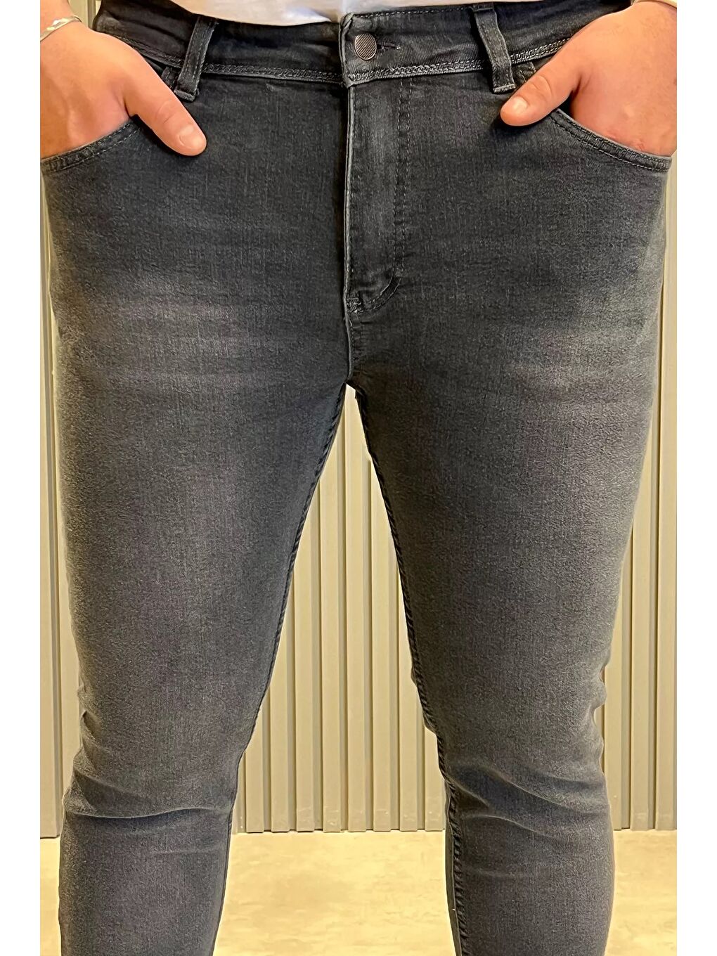 Gri Erkek Elastanlı Jean Pantolon-3