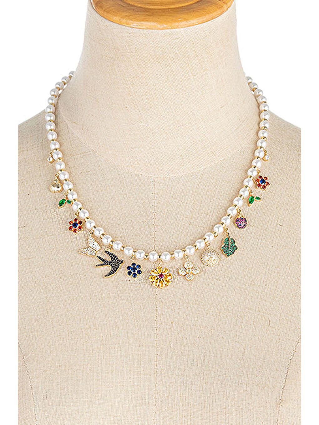 Beyaz Lüks İncili Charm Kadın Kolye-3