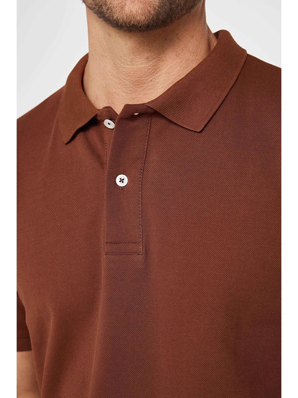 Erkek Klasik Fit Rahat Kesim %100 Pamuk Düz Pike Kahverengi Polo Yaka Tişört-3