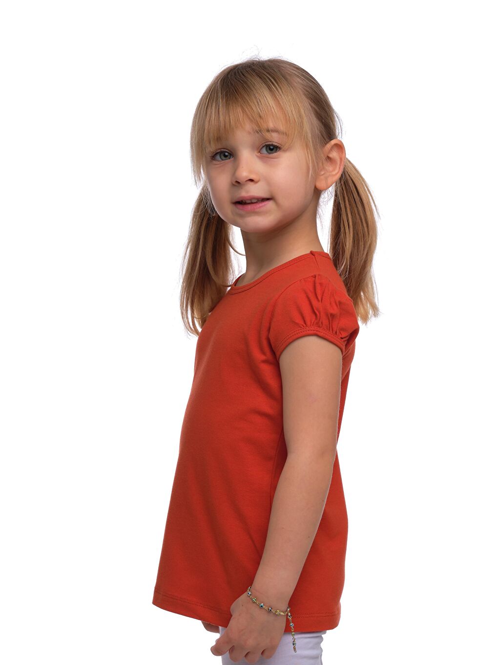 Kahverengi Kiremit Kız Çocuk Kısa Kollu Basıc Tişört-1