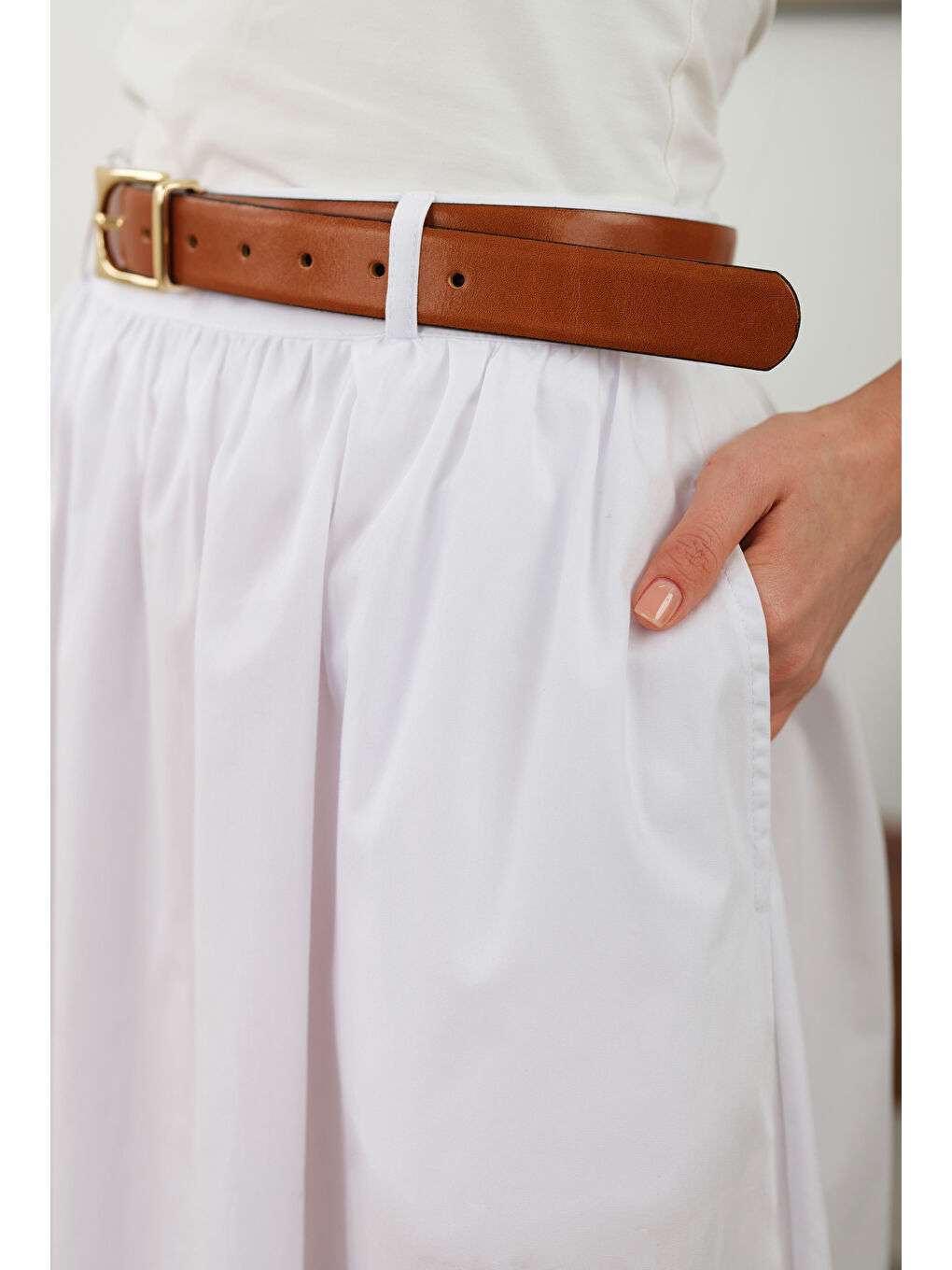 Büzgülü Pamuk Etek Beyaz-1