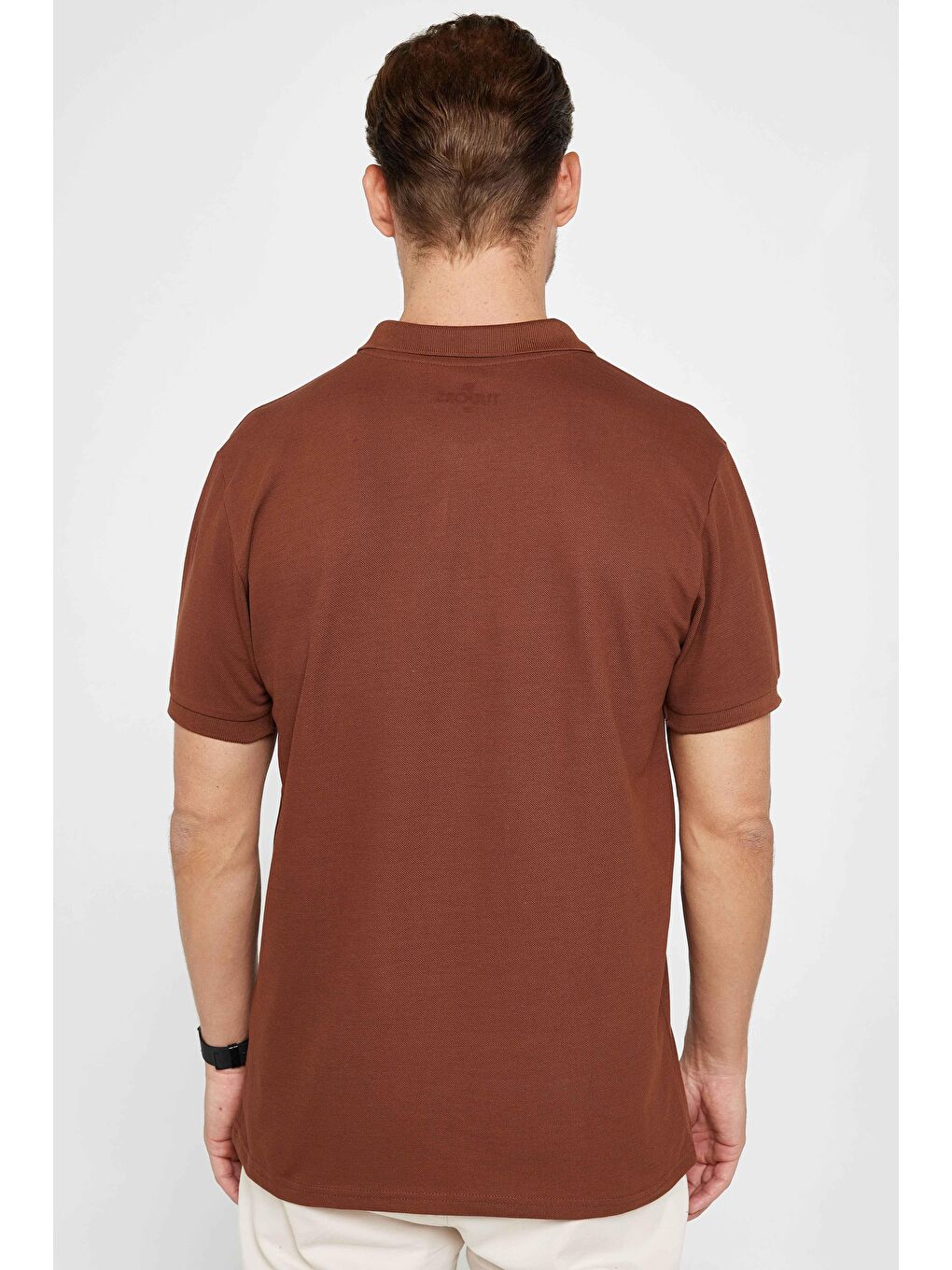 Erkek Klasik Fit Rahat Kesim %100 Pamuk Düz Pike Kahverengi Polo Yaka Tişört-4