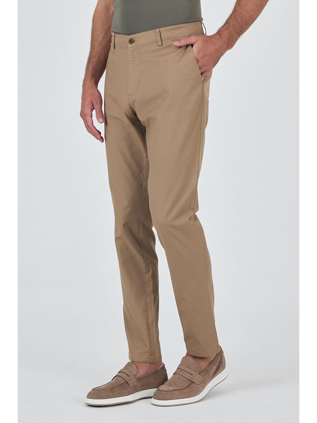 Kahverengi Koyu Vizon Armürlü Yan Cep Düz Paça Slim Fit Pamuklu Casual Chino Pantolon 1003250120-1
