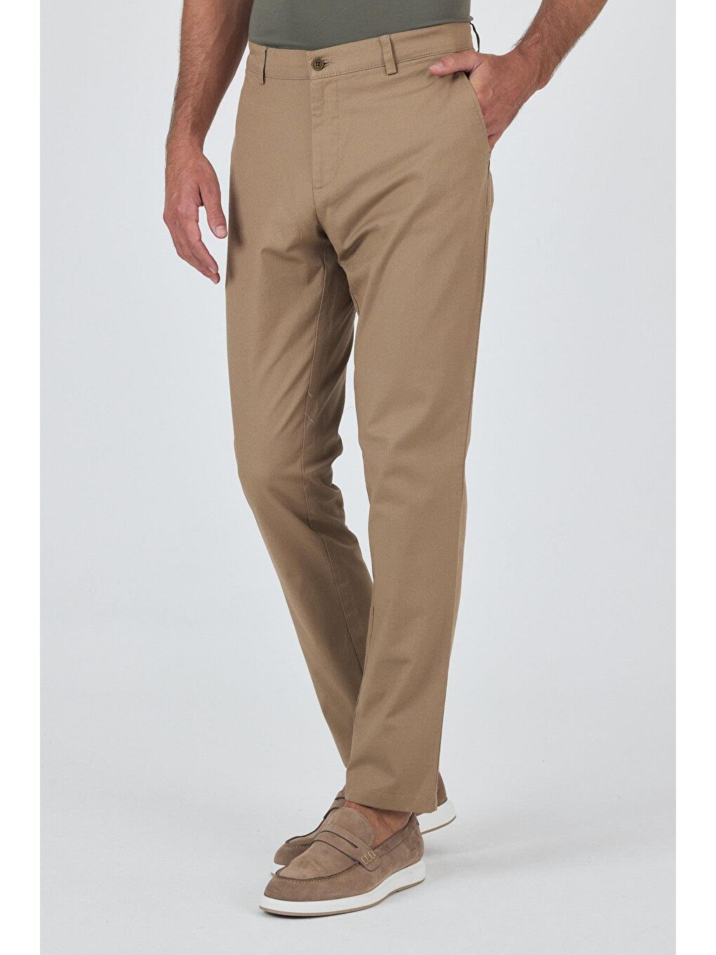Kahverengi Koyu Vizon Armürlü Yan Cep Düz Paça Slim Fit Pamuklu Casual Chino Pantolon 1003250120-2