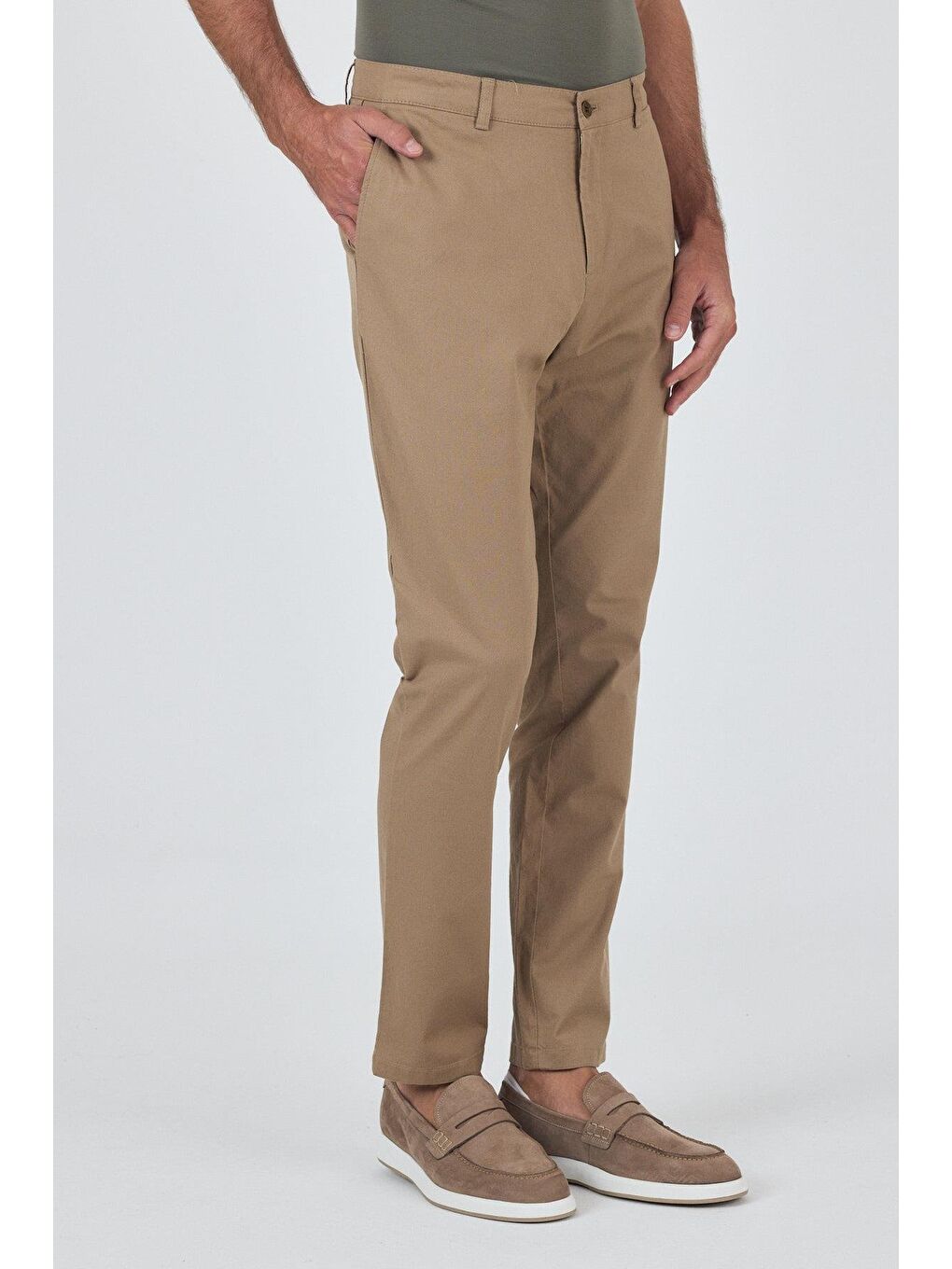 Kahverengi Koyu Vizon Armürlü Yan Cep Düz Paça Slim Fit Pamuklu Casual Chino Pantolon 1003250120-3
