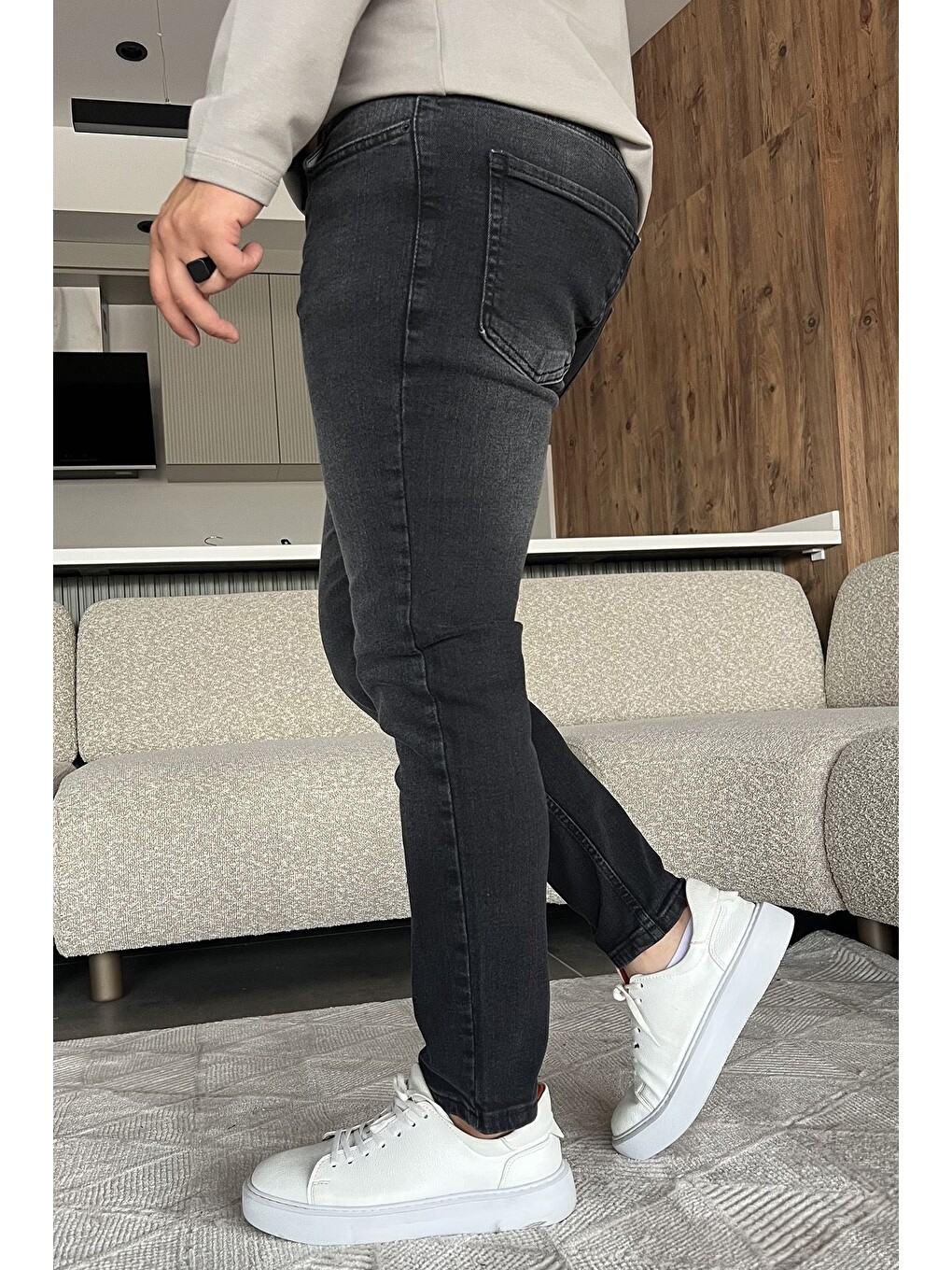 Gri Erkek Elastanlı Jean Pantolon-1