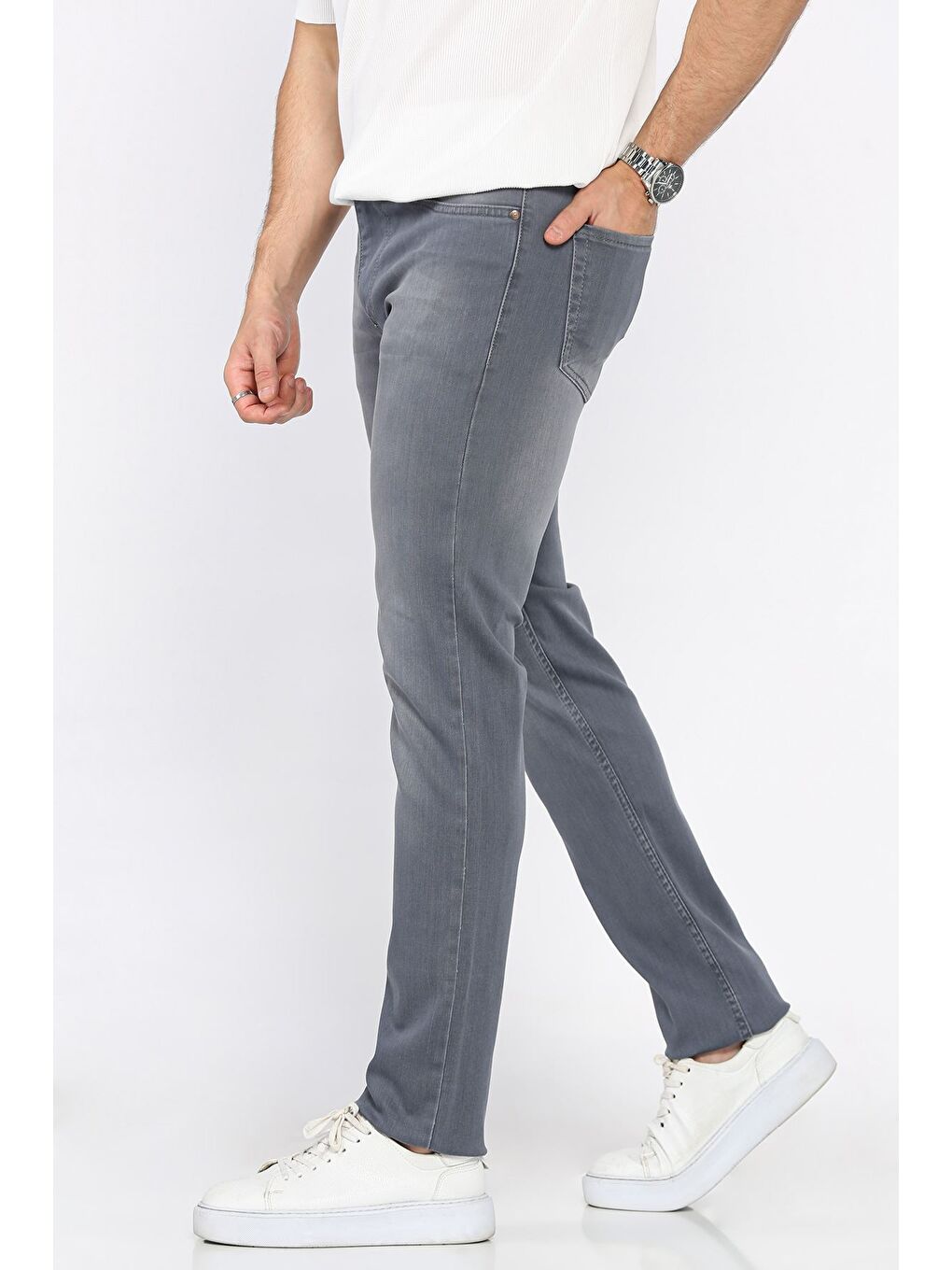 Gri Erkek Elastanlı Jean Pantolon-1