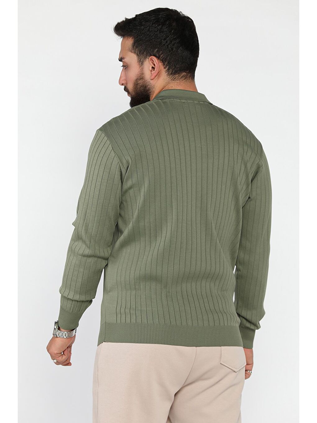 Haki Erkek Polo Yaka Triko Kazak-2