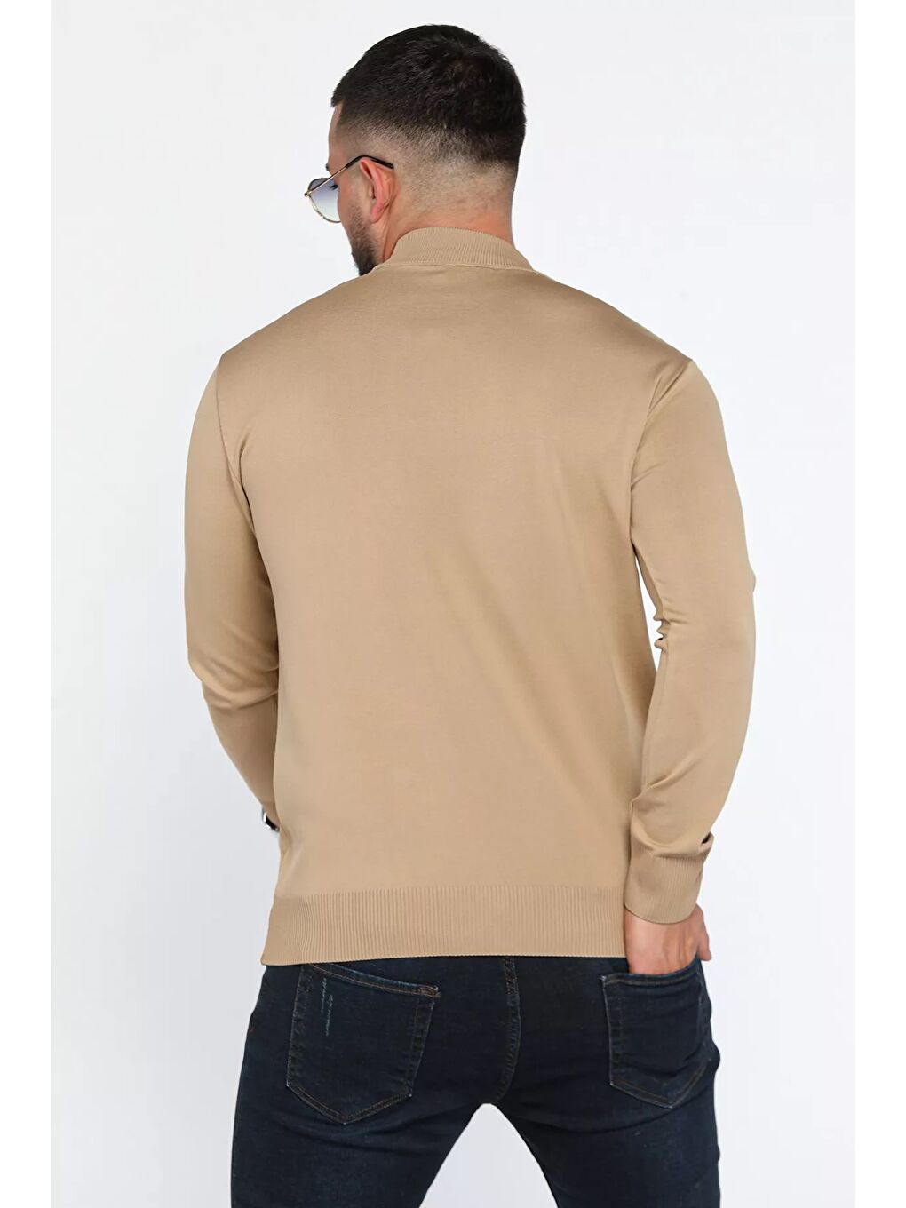 Ekru Erkek Yarım Balıkçı Triko Kazak-2