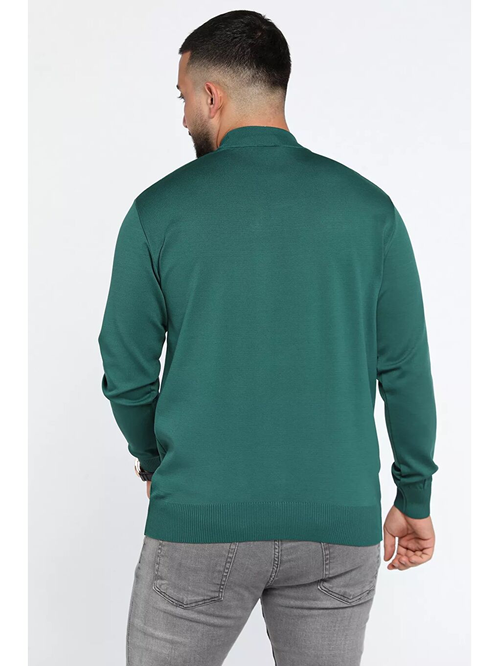 Yeşil Erkek Yarım Balıkçı Triko Kazak-2