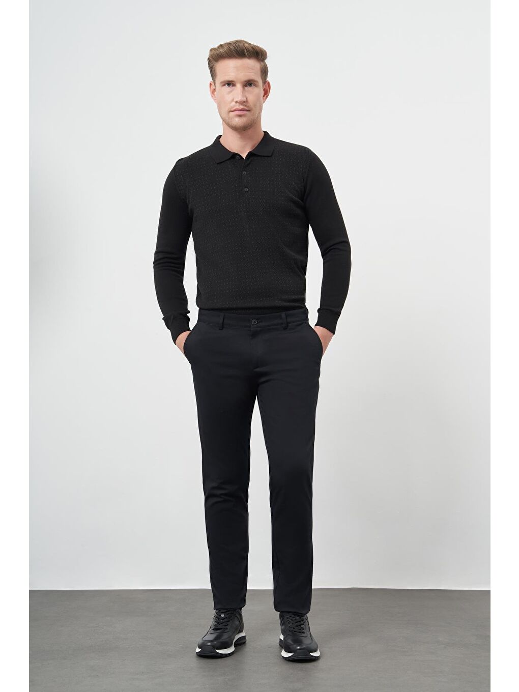 Siyah Pamuklu Yandan Cepli Casual Slim Fit Chino Pantolon 1003245150-1