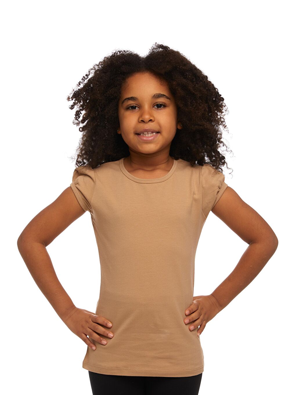 Kahverengi Sütlü Kahve Kız Çocuk Kısa Kollu Basıc Tişört