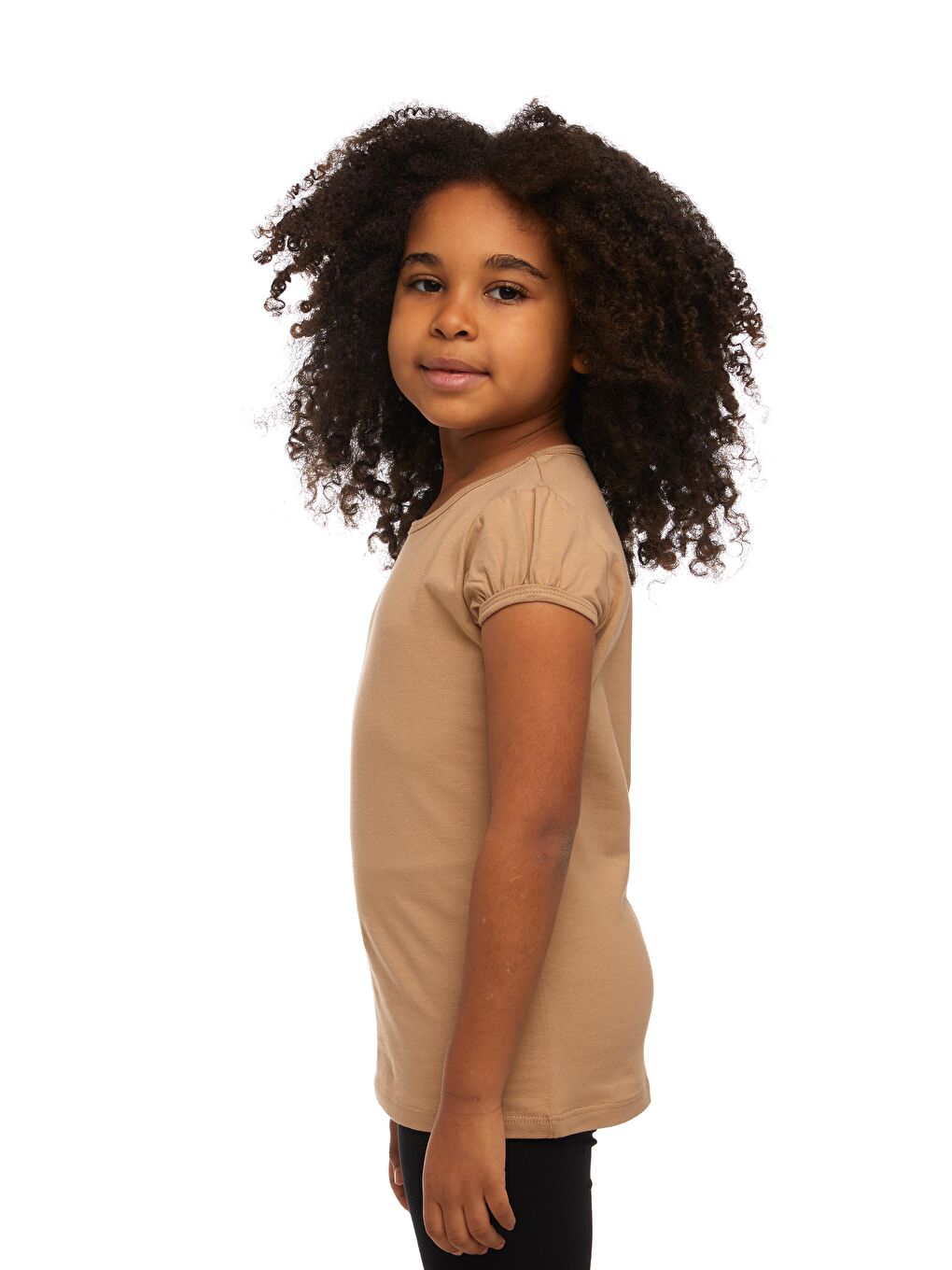 Kahverengi Sütlü Kahve Kız Çocuk Kısa Kollu Basıc Tişört-1