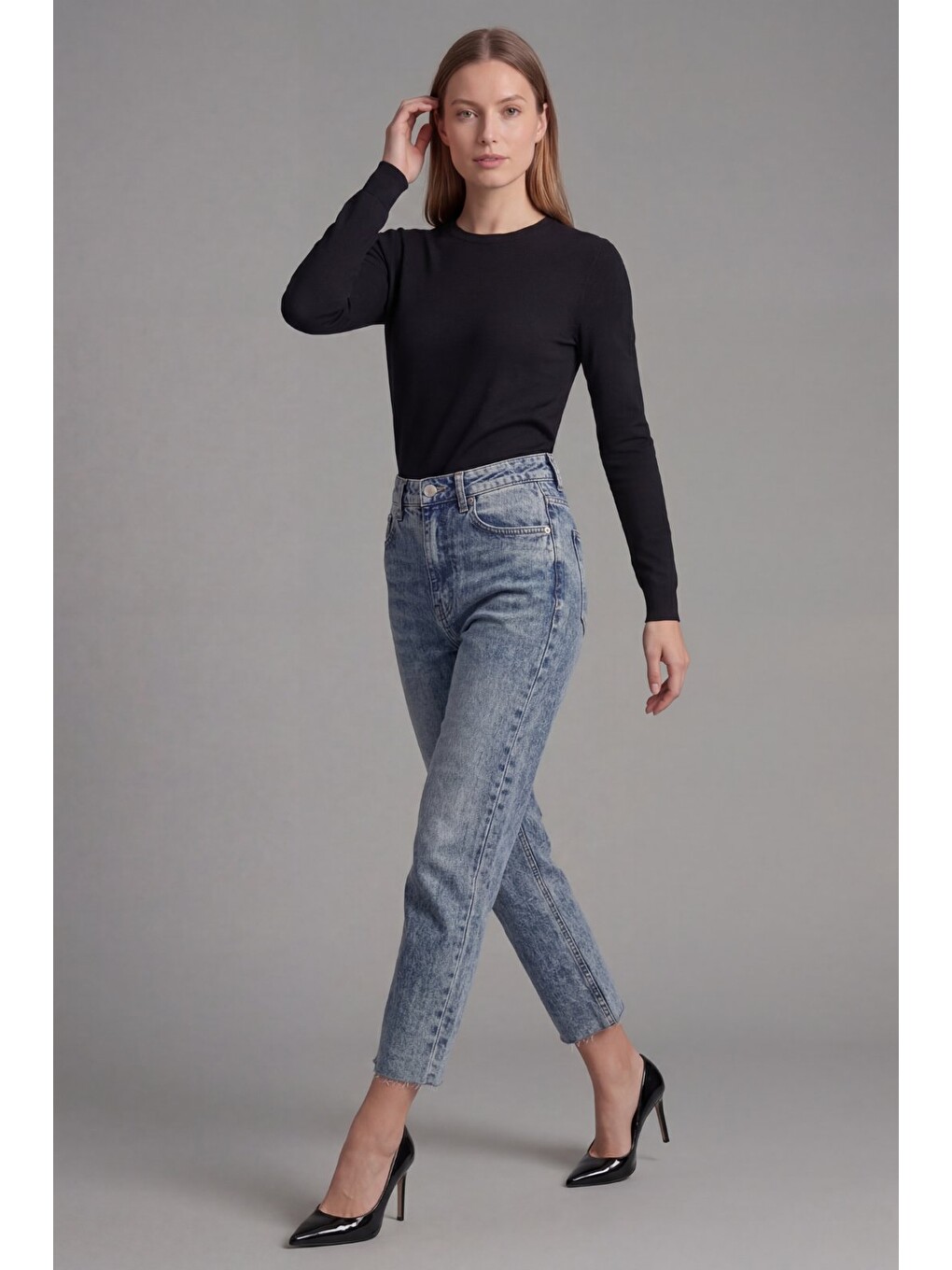 Mavi Kadın Body Fit Jean Pantolon Yüksek Bel Kesik Paça Dar Kalıp Denim-2