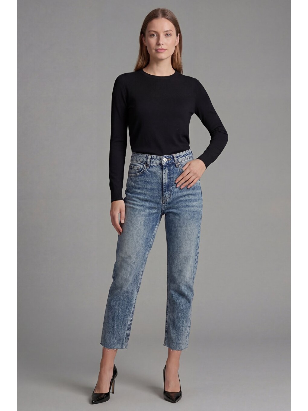 Mavi Kadın Body Fit Jean Pantolon Yüksek Bel Kesik Paça Dar Kalıp Denim-3