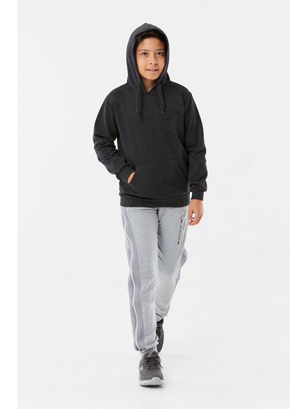 Antrasit Kanguru Cepli Kapüşonlu Erkek Çocuk Sweatshirt