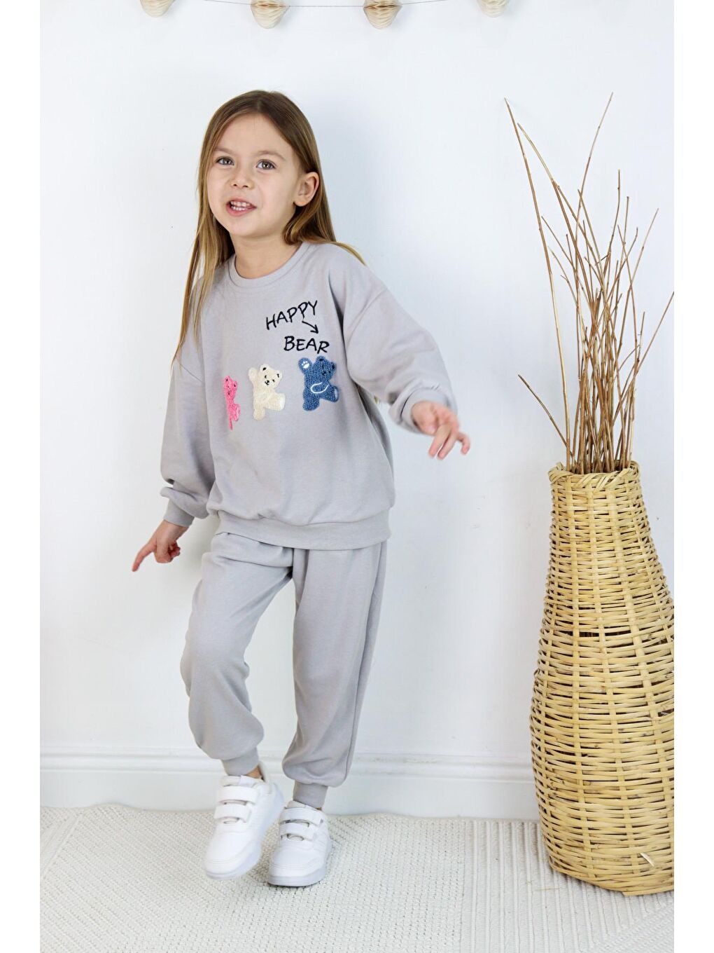 Harika KIDS Gri Kız-Erkek (Unisex) Çocuk İnterlok Kumaş Orta Kalınlıkta Nakışlı-Baskılı Örme Basic Eşofman Takımı - 1