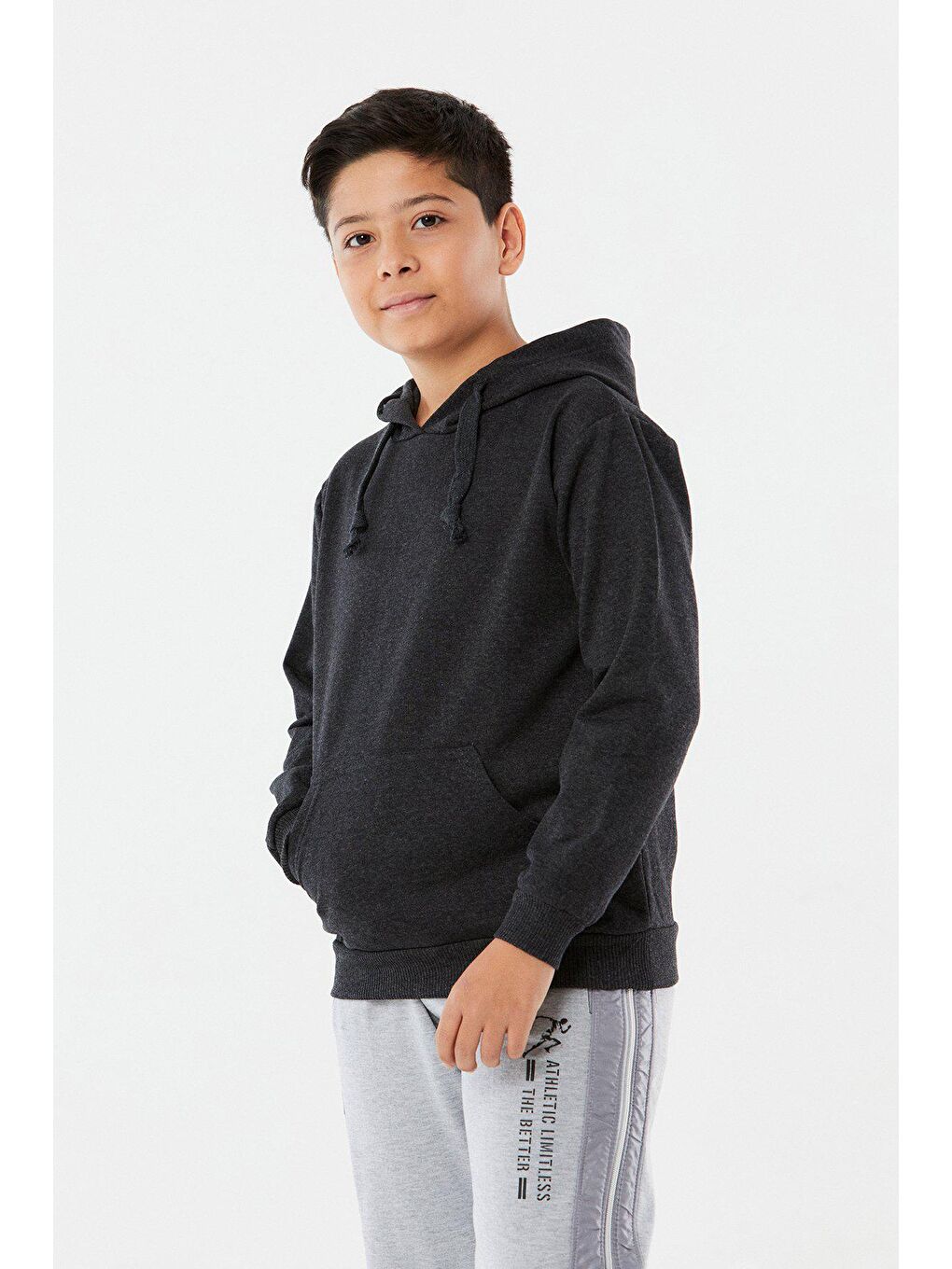 Antrasit Kanguru Cepli Kapüşonlu Erkek Çocuk Sweatshirt-2