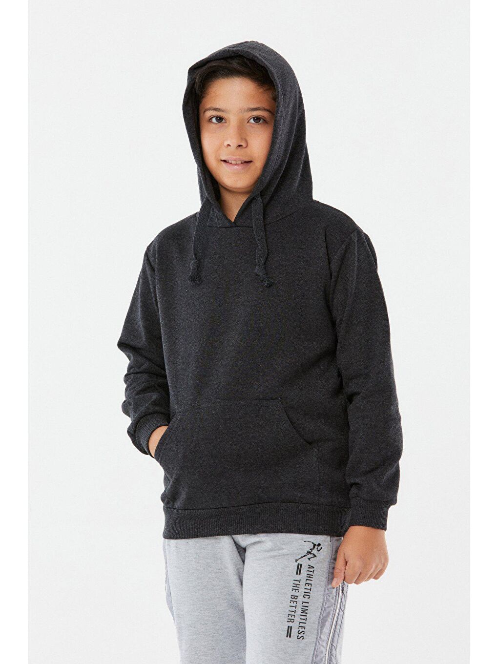 Antrasit Kanguru Cepli Kapüşonlu Erkek Çocuk Sweatshirt-3