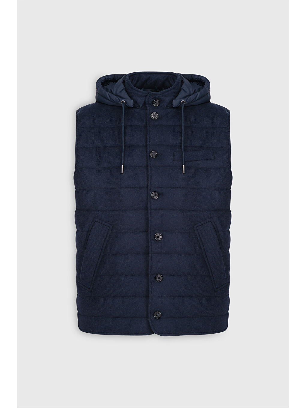 Erkek Lacivert Yünlü Sıcak Tutan Standart Fit Normal Kesim Kapüşonlu Dik Yaka Renk Bloklu Yelek-5