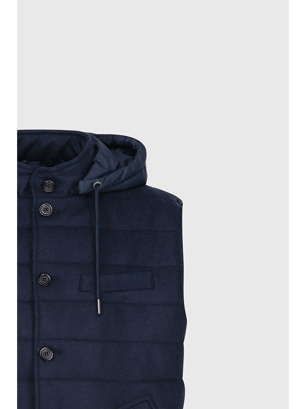 Erkek Lacivert Yünlü Sıcak Tutan Standart Fit Normal Kesim Kapüşonlu Dik Yaka Renk Bloklu Yelek-6