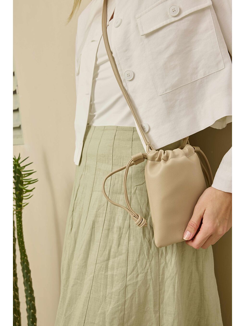 Yeşil Parçalı Keten Etek Açık Adaçayı-4