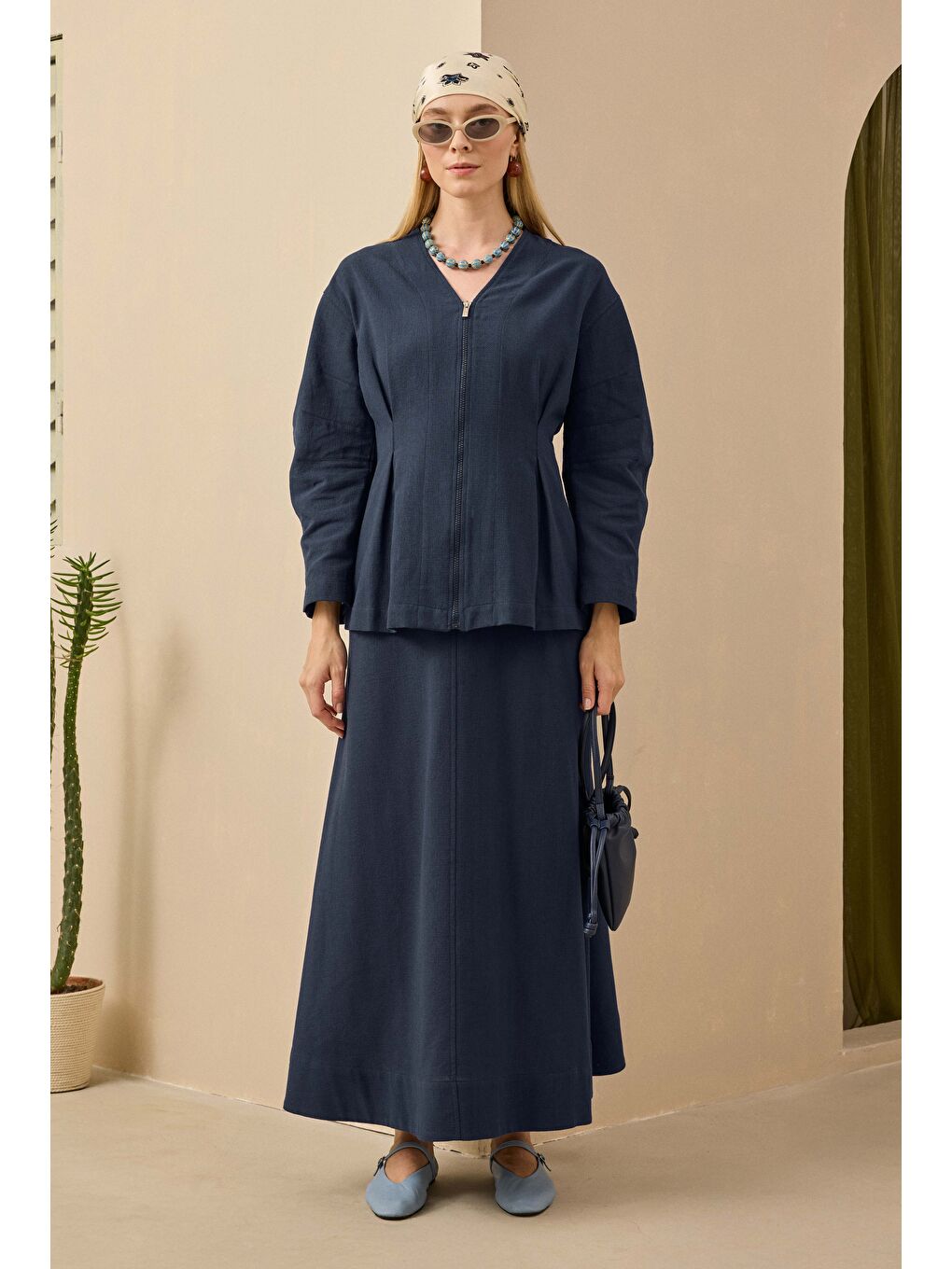 Pamuk Keten Etek Gece Mavi