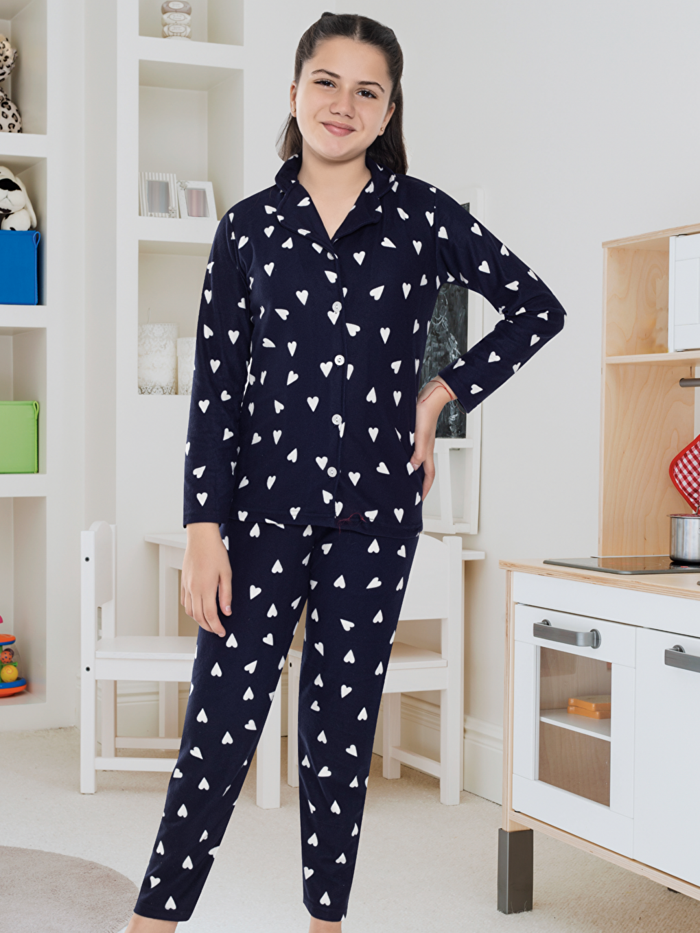 TAMPAP Lacivert 6592 Kız Çocuk Kışlık Kalın Pijama Takımı