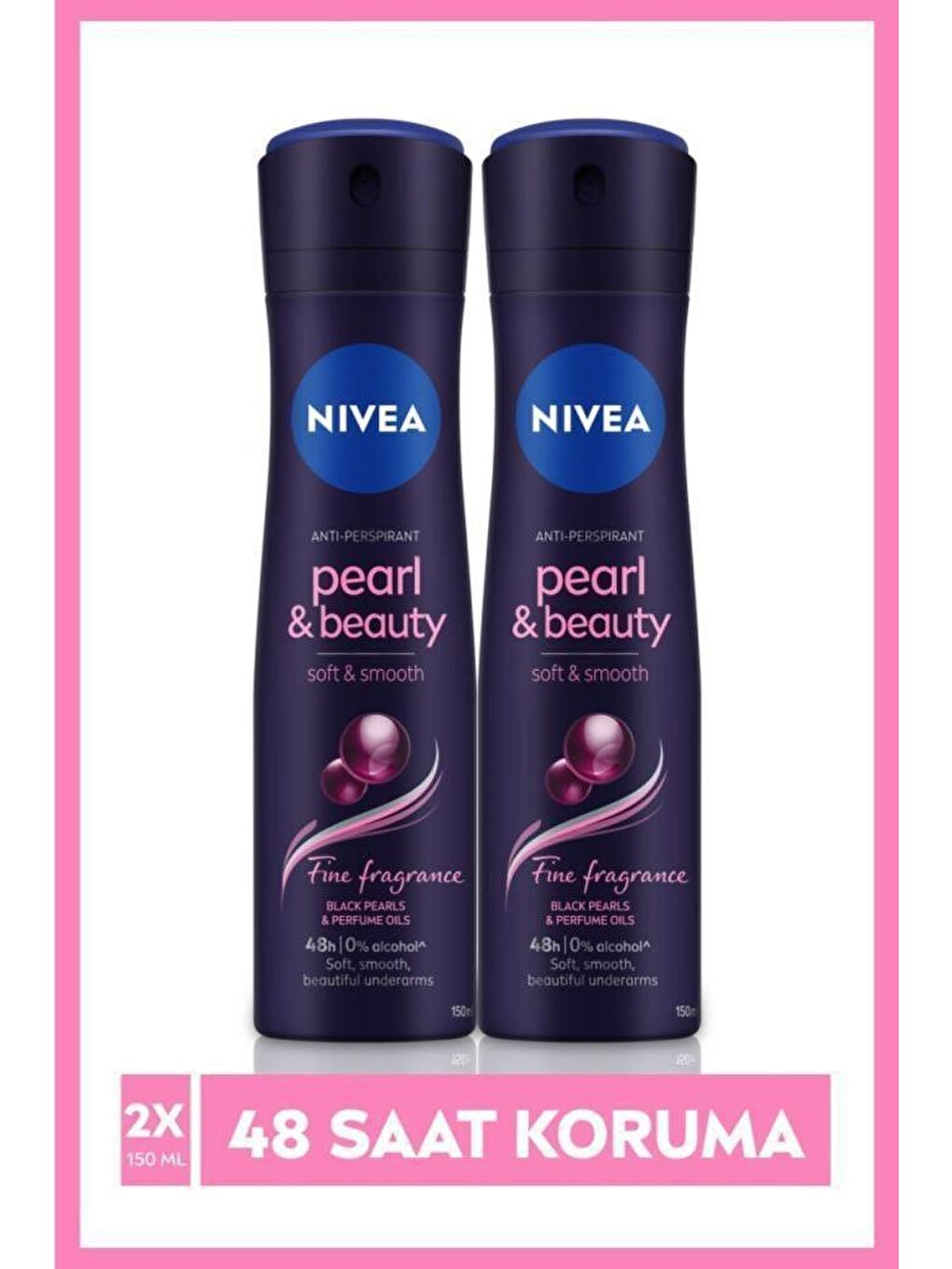 NIVEA Şeffaf Kadın Sprey Deodorant Pearl&Beauty Fine Fragrance, 48 Saat Koruma Ve Parfüm Etkisi 150 ml x2 Adet