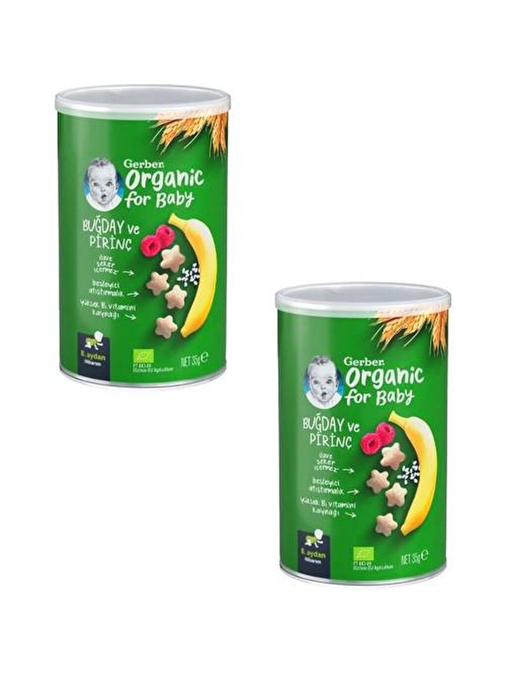 Gerber Renksiz Organik Pirinçli Buğdaylı Muzlu Bebek Atıştırmalığı 35g x 2