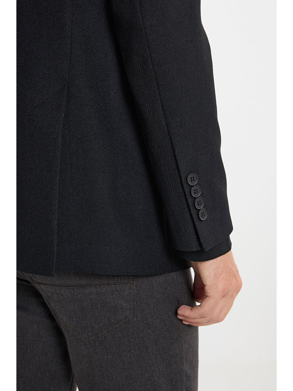 Erkek Siyah Regular Fit Normal Kesim Diagonal Desenli Kapak Cepli Blazer Ceket-2