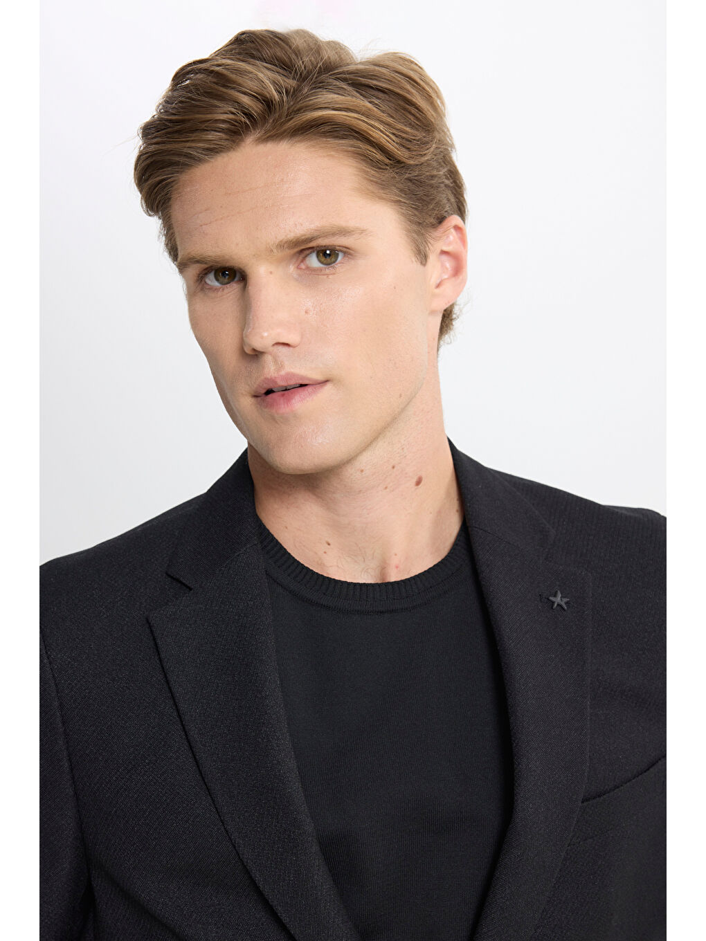 Erkek Siyah Regular Fit Normal Kesim Diagonal Desenli Kapak Cepli Blazer Ceket-4