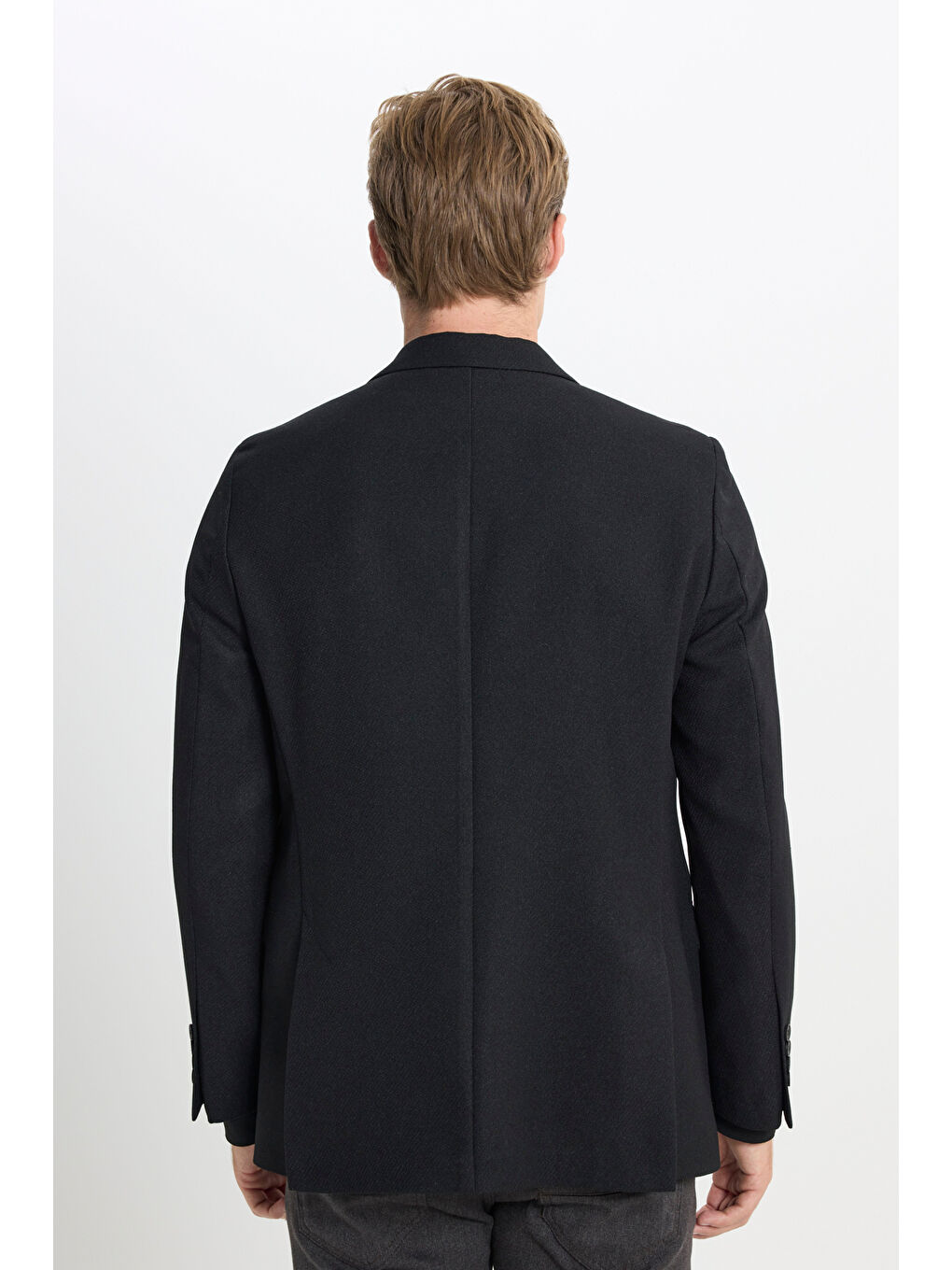Erkek Siyah Regular Fit Normal Kesim Diagonal Desenli Kapak Cepli Blazer Ceket-5