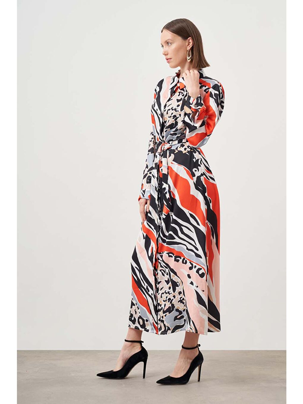 Siyah Tasarım Desenli Mix Elbise-1